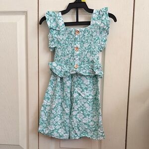 Floral Smocked Set with Ruffle Sleeves